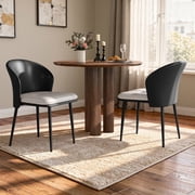 Hawsaiy Faux Leather Dining Chairs Set of 2, Modern Curved Back Upholstered Kitchen Side Chairs with Metal Legs, Black