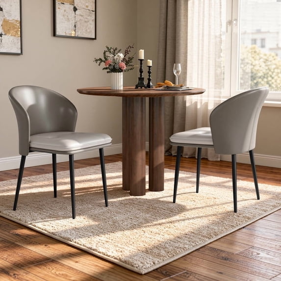 Hawsaiy Faux Leather Dining Chairs Set of 2, Modern Curved Back Upholstered Kitchen Side Chairs with Metal Legs, Gray