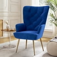 thumbnail image 1 of Hawsaiy High Back Velvet Accent Chair Set of 1 with Metal Legs, Modern Mid Century Armchair, Wingback Reading Chair for Bedroom Living Room,Blue, 1 of 9
