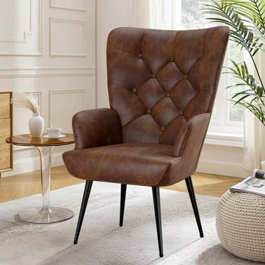 Hawsaiy High Back Velvet Accent Chair Set of 1 with Metal Legs, Modern Mid Century Armchair, Wingback Reading Chair for Bedroom Living Room,Brown