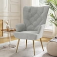 thumbnail image 1 of Hawsaiy High Back Velvet Accent Chair Set of 1 with Metal Legs, Modern Mid Century Armchair, Wingback Reading Chair for Bedroom Living Room,Gray, 1 of 9