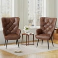 thumbnail image 1 of Hawsaiy High Back Velvet Accent Chair Set of 2 with Metal Legs, Modern Mid Century Armchair, Wingback Reading Chair for Bedroom Living Room,Brown, 1 of 9