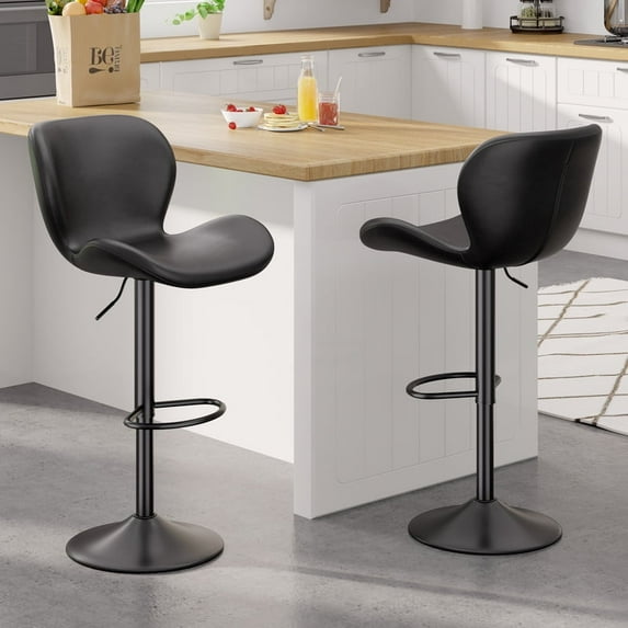 Hawsaiy Modern Swivel Bar Stools Set of 2, PU Leather Bar Chairs with Back & Footrest, Adjustable Height 22.2"-31" for Kitchen Island,Black
