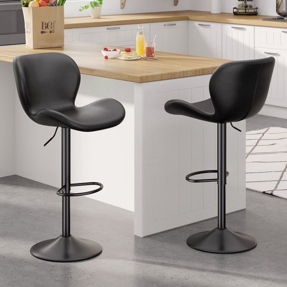 Hawsaiy Modern Swivel Bar Stools Set of 2, PU Leather Bar Chairs with Back & Footrest, Adjustable Height 22.2"-31" for Kitchen Island,Black