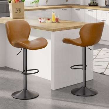 Hawsaiy Modern Swivel Bar Stools Set of 2, PU Leather Bar Chairs with Back & Footrest, Adjustable Height 22.2"-31" for Kitchen Island,Brown