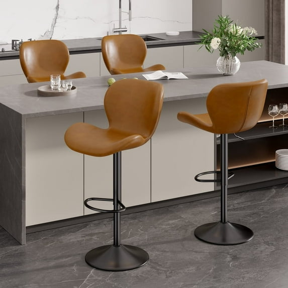 Hawsaiy Modern Swivel Bar Stools Set of 4, PU Leather Bar Chairs with Back & Footrest, Adjustable Height 22.2"-31" for Kitchen Island,Dark Gray