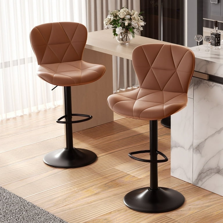 Tan Leather Swivel Faux Leather Bar Stools Hawsaiy Adjustable Faux