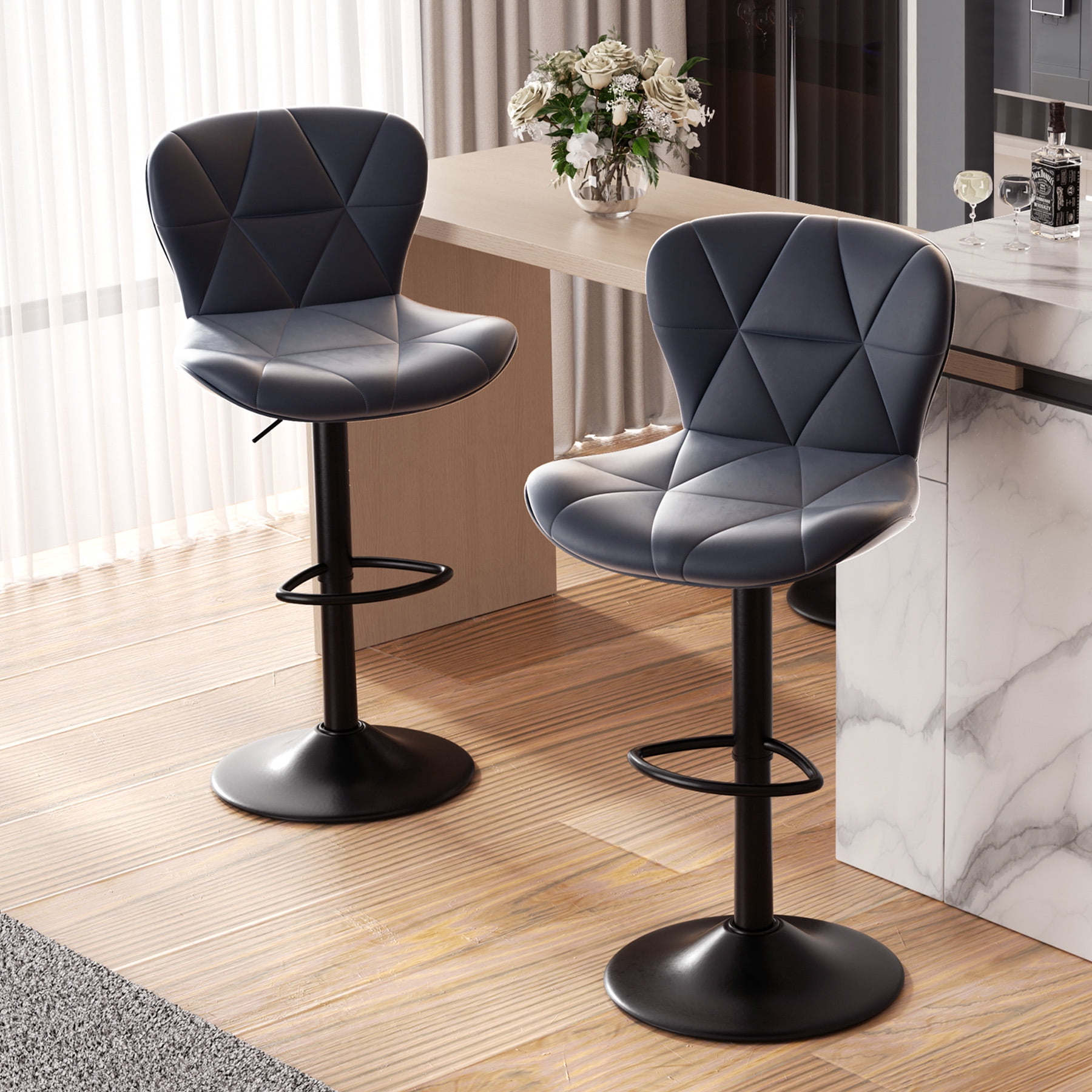 Hawsaiy Sturdy Metal Bar Stools with Adjustable Height Faux Leather Back Set of 2 Walmart