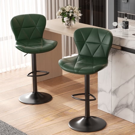 Hawsaiy Modern Bar Stools Set of 2, Adjustable Faux Leather Upholstered Swivel Bar Stools, Counter Height Bar Chairs with Back for Kitchen Island, Green