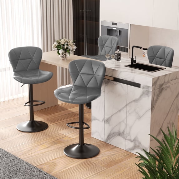 Hawsaiy Modern Bar Stools Set of 4, Adjustable Faux Leather Upholstered Swivel Bar Stools, Counter Height Bar Chairs with Back for Kitchen Island, Smoke Gray