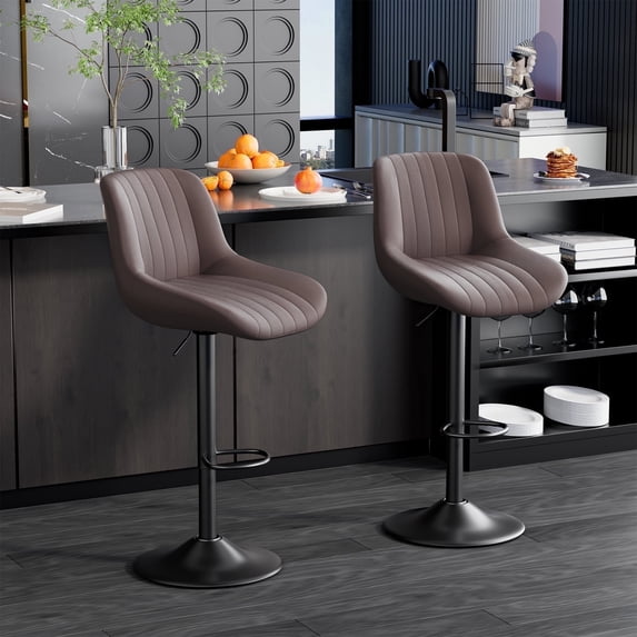 Hawsaiy Adjustable Bar Stools Set of 2, Swivel Counter Height Bar Chairs with Back, Modern Technical Fabric Barstools for Kitchen Island & Home, Brown