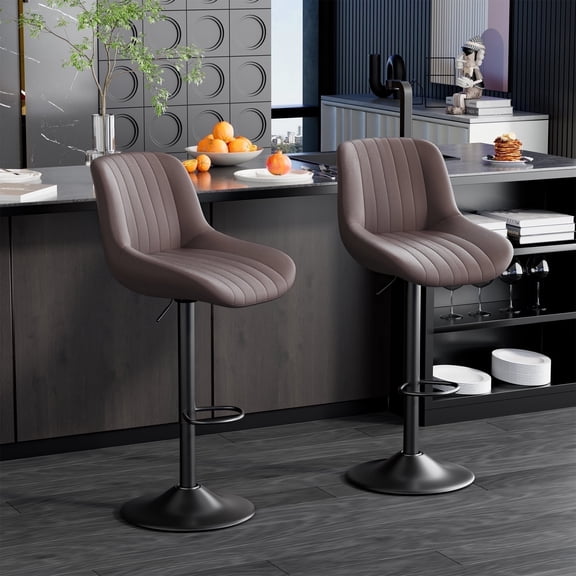 Hawsaiy Adjustable Bar Stools Set of 2, Swivel Counter Height Bar Chairs with Back, Modern Technical Fabric Barstools for Kitchen Island & Home, Brown