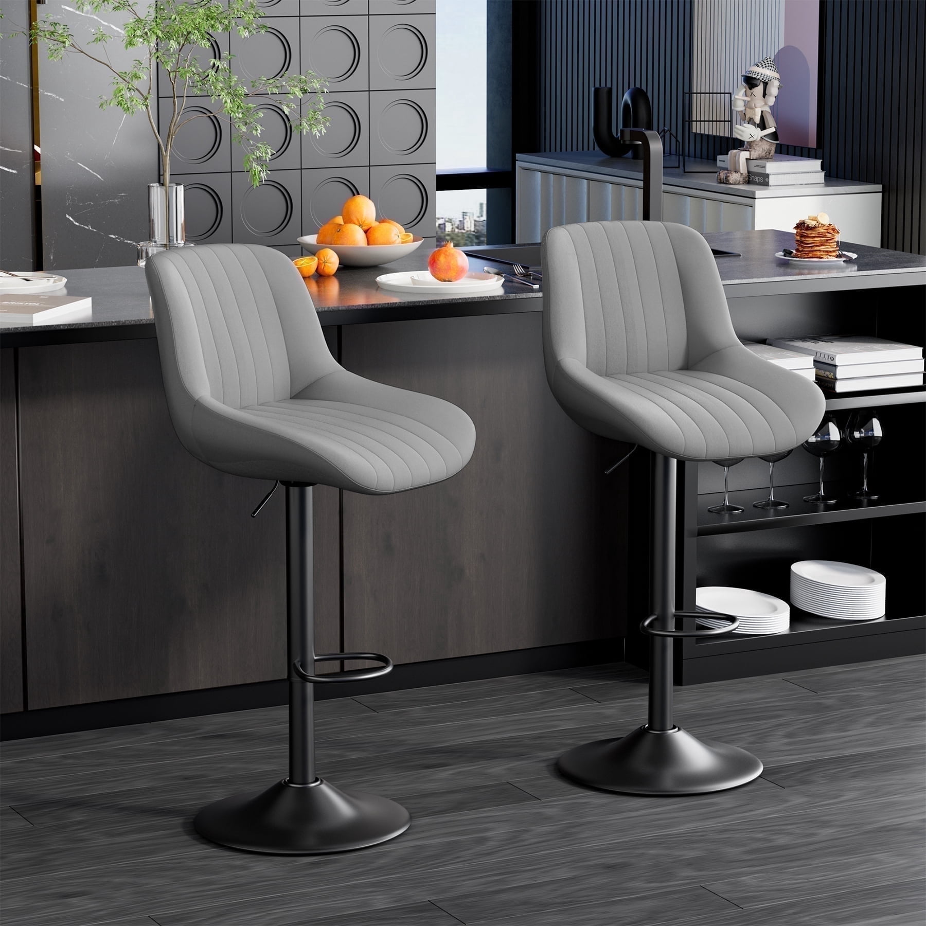 Hawsaiy Adjustable Bar Stools Set of 2, Swivel Counter Height Bar Chairs with Back, Modern Technical Fabric Barstools for Kitchen Island & Home, Dark Gray
