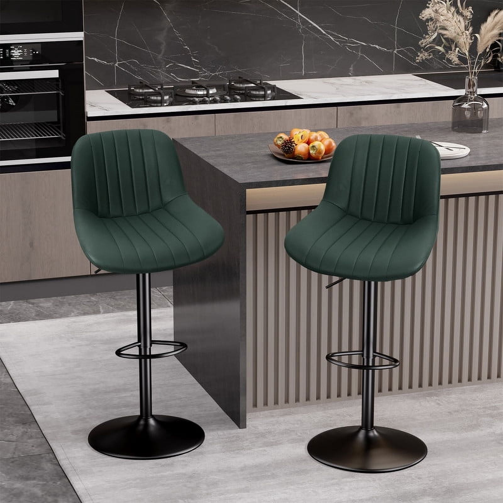Modern Adjustable Green Swivel Bar Stools with Metal Base