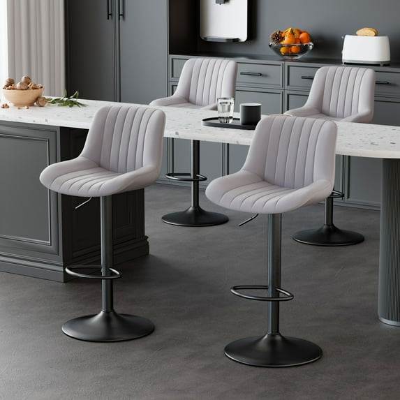 Hawsaiy Bar Stools Set of 4, Adjustable Swivel Counter Height Bar Chairs with Back, Modern Technical Fabric Barstools for Kitchen Island & Home