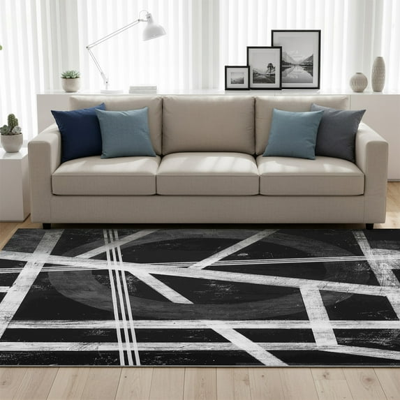 Washable Area Rugs 8x10 ft, Non-Slip Large Soft Vintage Carpet for Living Room Bedroom, Retro Floral Rug for Indoor Floor, Pet-Friendly Low Pile Accent Rug