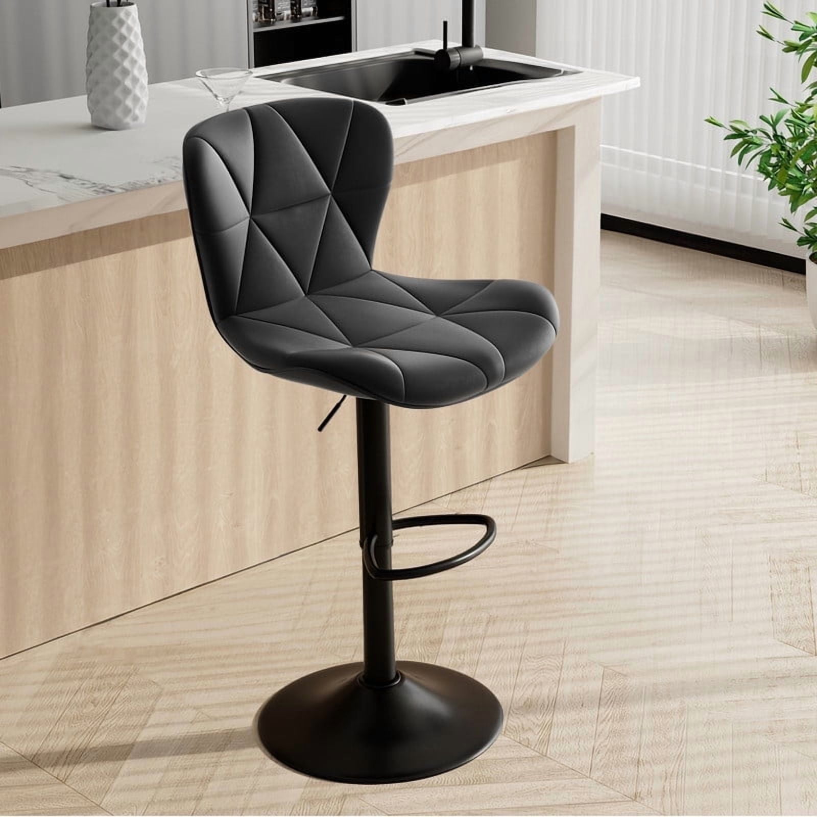 Hawsaiy Modern Bar Stools Set of 1, Adjustable Faux Leather Upholstered Swivel Bar Stools, Counter Height Bar Chairs with Back for Kitchen Island, Black