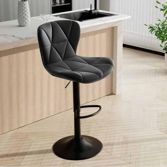 Hawsaiy Modern Bar Stools Set of 1, Adjustable Faux Leather Upholstered Swivel Bar Stools, Counter Height Bar Chairs with Back for Kitchen Island, Black