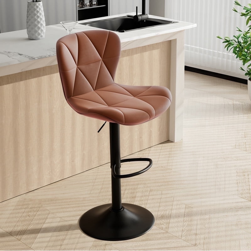 Hawsaiy Modern Bar Stools Set of 1, Adjustable Faux Leather Upholstered Swivel Bar Stools, Counter Height Bar Chairs with Back for Kitchen Island, Brown