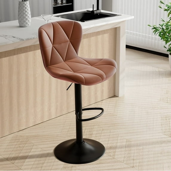 Hawsaiy Modern Bar Stools Set of 1, Adjustable Faux Leather Upholstered Swivel Bar Stools, Counter Height Bar Chairs with Back for Kitchen Island, Brown