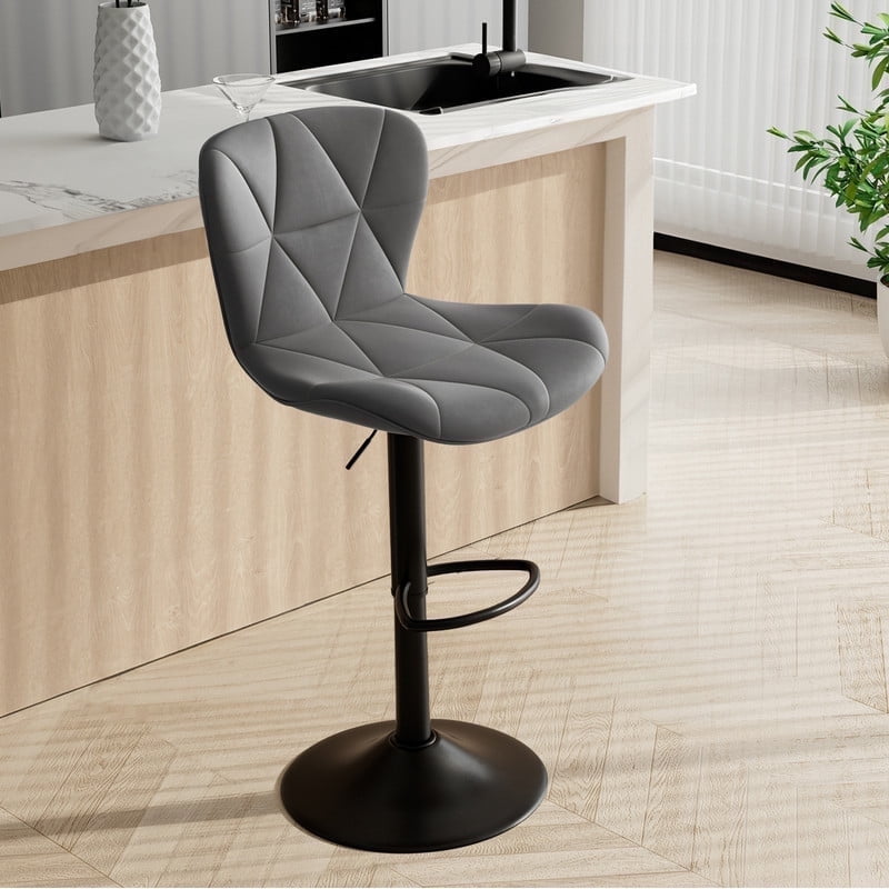 Hawsaiy Modern Bar Stools Set of 1, Adjustable Faux Leather Upholstered Swivel Bar Stools, Counter Height Bar Chairs with Back for Kitchen Island, Dark Gray