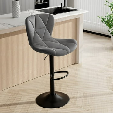 Hawsaiy Modern Bar Stools Set of 1, Adjustable Faux Leather Upholstered Swivel Bar Stools, Counter Height Bar Chairs with Back for Kitchen Island, Dark Gray