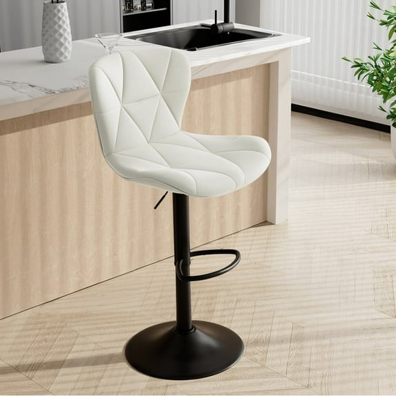 Hawsaiy Modern Bar Stools Set of 1, Adjustable Faux Leather Upholstered Swivel Bar Stools, Counter Height Bar Chairs with Back for Kitchen Island, White