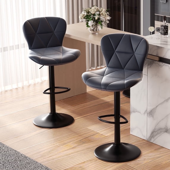 Hawsaiy Modern Bar Stools Set of 2, Adjustable Faux Leather Upholstered Swivel Bar Stools, Counter Height Bar Chairs with Back for Kitchen Island, Dark Gray
