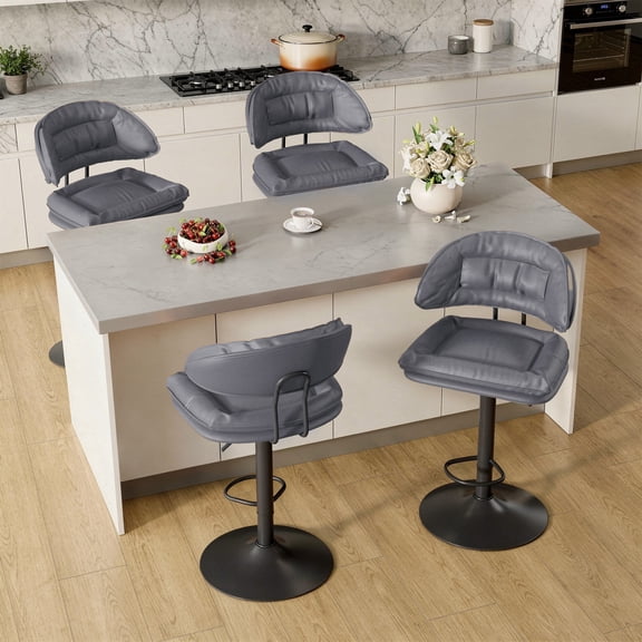 Hawsaiy Modern Bar Stools Set of 4, Ergonomic Double-Layer Upholstered Bar Stools with Back, Adjustable Swivel Barstools for Kitchen Island, Dark Gray