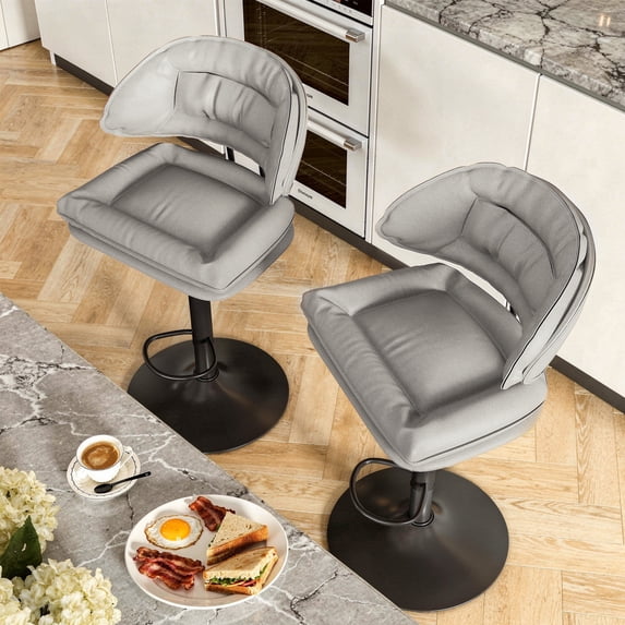 Hawsaiy Modern Bar Stools Set of 2, Ergonomic Double-Layer Upholstered Bar Stools with Back, Adjustable Swivel Barstools for Kitchen Island, Gray