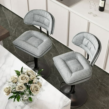 Hawsaiy Modern Bar Stools Set of 2, Ergonomic Double-Layer Upholstered Bar Stools with Back, Adjustable Swivel Barstools for Kitchen Island, Gray