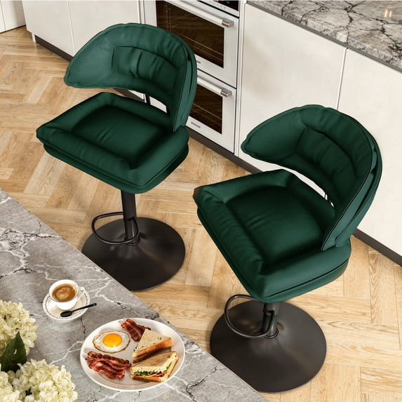 Hawsaiy Modern Bar Stools Set of 2, Ergonomic Double-Layer Upholstered Bar Stools with Back, Adjustable Swivel Barstools for Kitchen Island, Green