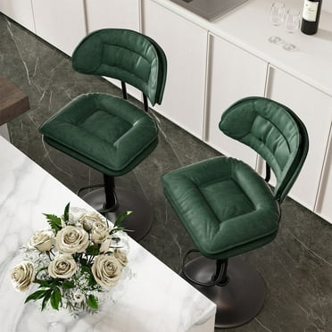 Hawsaiy Modern Bar Stools Set of 2, Ergonomic Double-Layer Upholstered Bar Stools with Back, Adjustable Swivel Barstools for Kitchen Island, Green