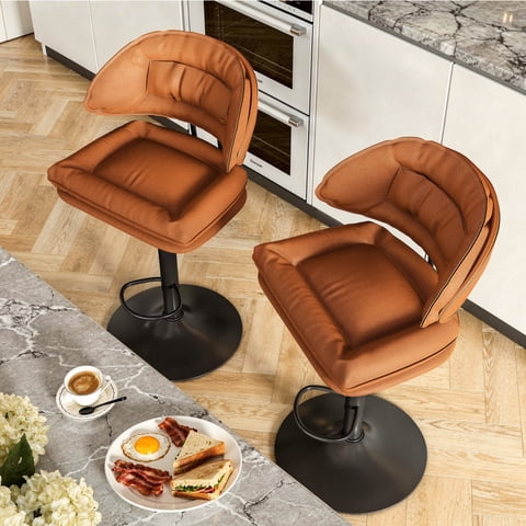 Hawsaiy Modern Bar Stools Set of 2, Ergonomic Double-Layer Upholstered Bar Stools with Back, Adjustable Swivel Barstools for Kitchen Island, Orange