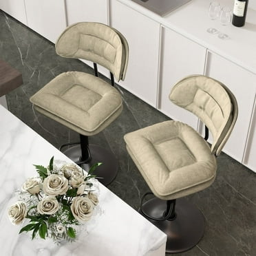Hawsaiy Modern Bar Stools Set of 2, Ergonomic Double-Layer Upholstered Bar Stools with Back, Adjustable Swivel Barstools for Kitchen Island, Beige