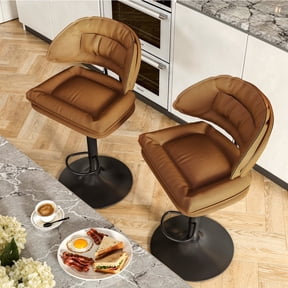Hawsaiy Modern Bar Stools Set of 2, Ergonomic Double-Layer Upholstered Bar Stools with Back, Adjustable Swivel Barstools for Kitchen Island, Brown