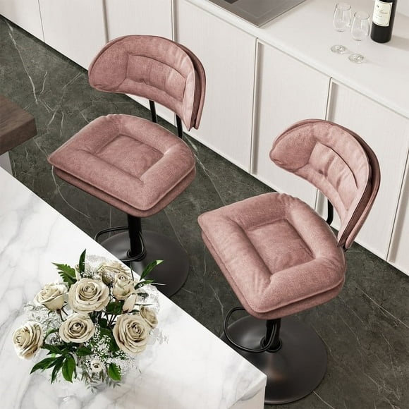 Hawsaiy Modern Bar Stools Set of 2, Ergonomic Double-Layer Upholstered Bar Stools with Back, Adjustable Swivel Barstools for Kitchen Island, Pink