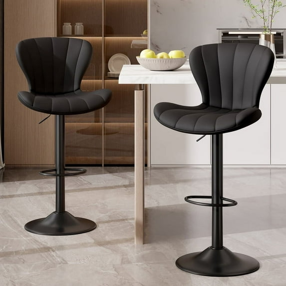 Hawsaiy Modern Swivel Bar Stools Set of 2, Faux Leather Upholstered Counter Height Bar Chairs, Waterproof Barstools for Kitchen Island & Home Bar,Black