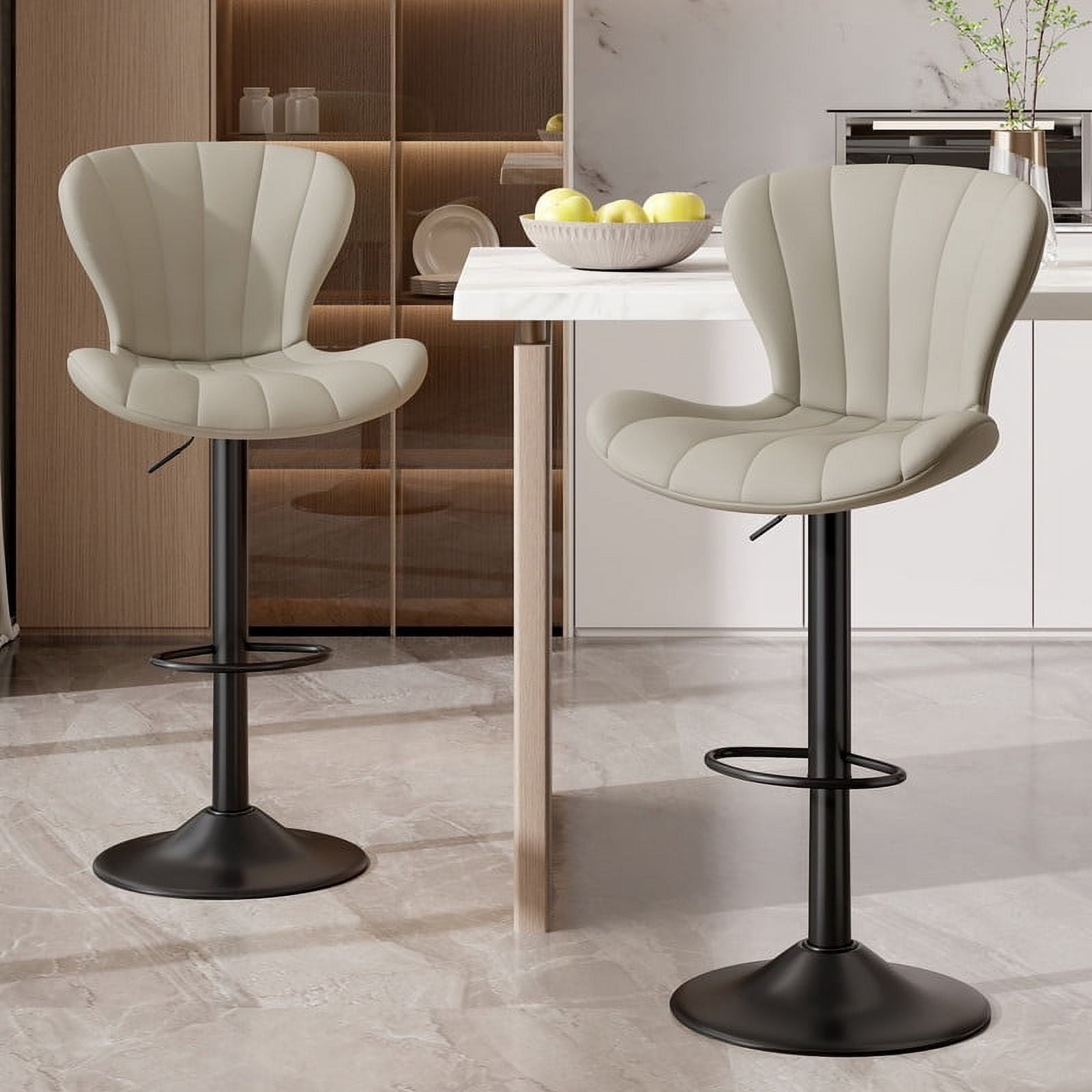 Hawsaiy Modern Swivel Bar Stools Set of 2, Faux Leather Upholstered Counter Height Bar Chairs, Waterproof Barstools for Kitchen Island & Home Bar,Khaki