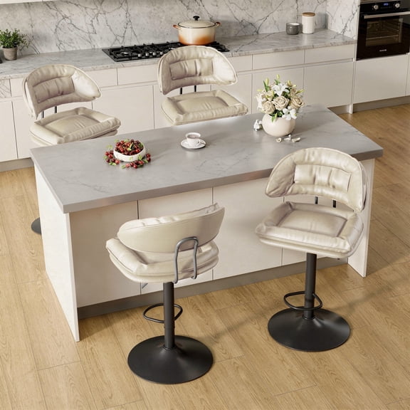 Hawsaiy Modern Bar Stools Set of 4, Ergonomic Double-Layer Upholstered Bar Stools with Back, Adjustable Swivel Barstools for Kitchen Island, Beige