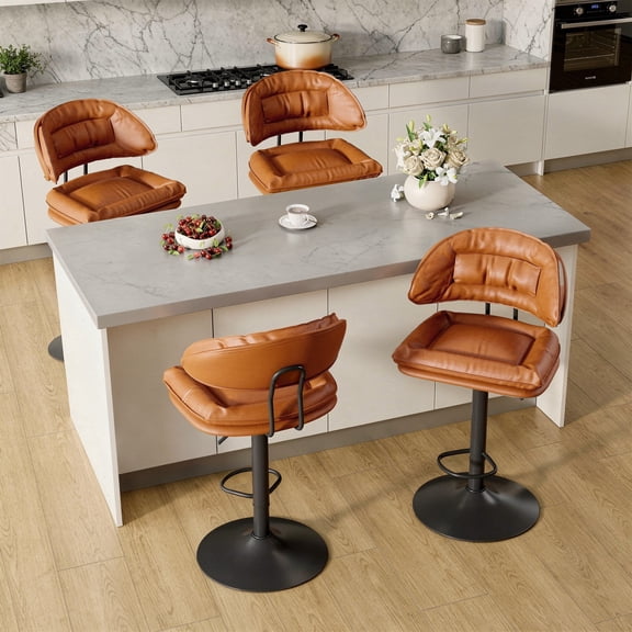 Hawsaiy Modern Bar Stools Set of 4, Ergonomic Double-Layer Upholstered Bar Stools with Back, Adjustable Swivel Barstools for Kitchen Island, Orange