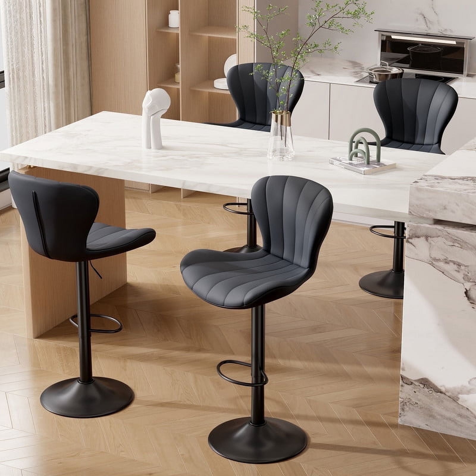 Hawsaiy Modern Swivel Bar Stools Set of 4, Faux Leather Upholstered Counter Height Bar Chairs, Waterproof Barstools for Kitchen Island & Home Bar,Dark Gray