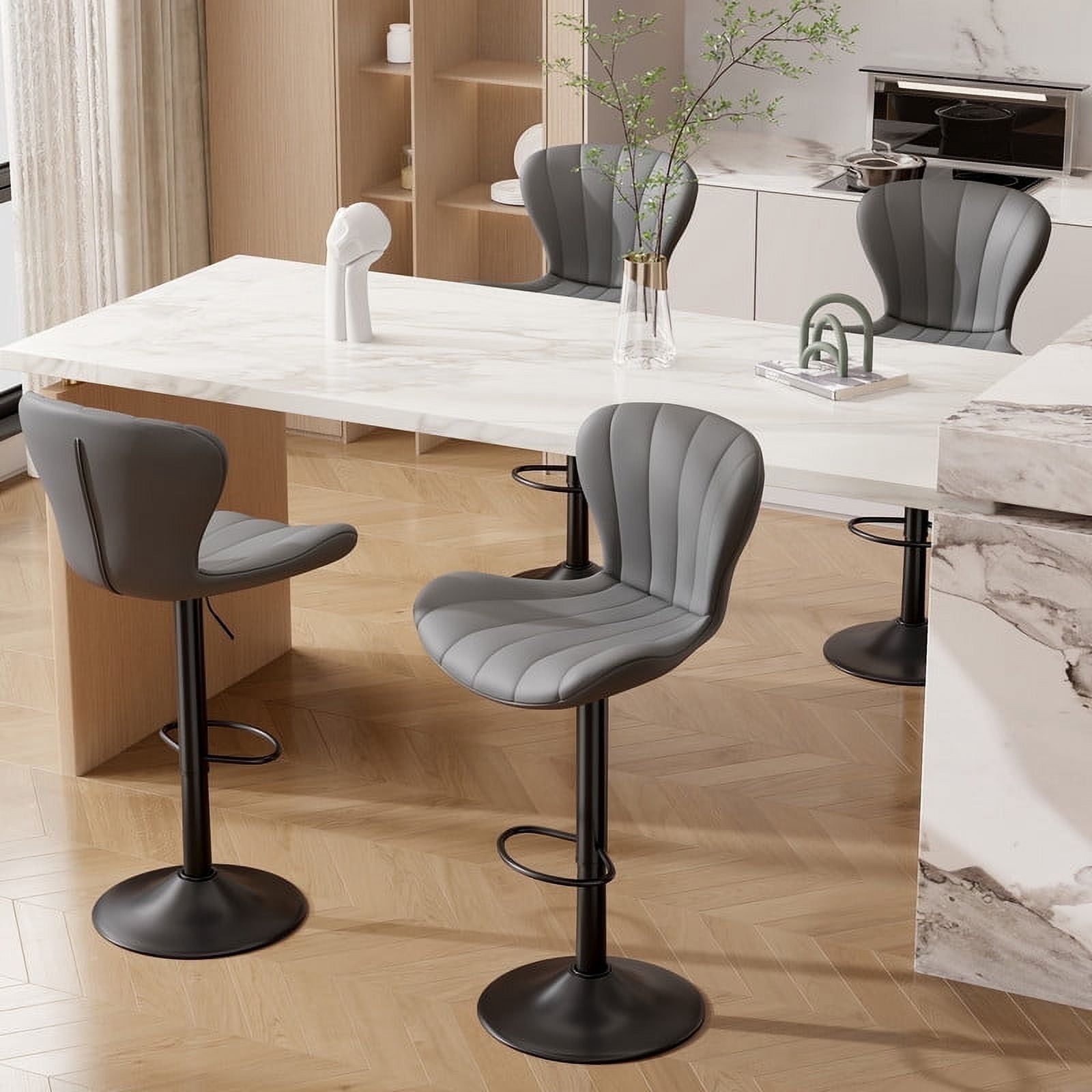 Hawsaiy Modern Swivel Bar Stools Set of 4, Faux Leather Upholstered Counter Height Bar Chairs, Waterproof Barstools for Kitchen Island & Home Bar,Gray