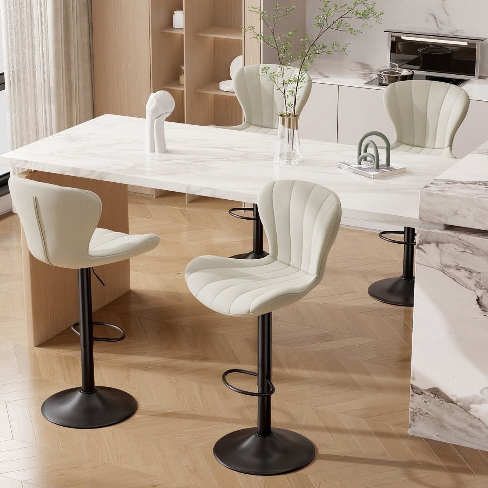Hawsaiy Modern Swivel Bar Stools Set of 4, Faux Leather Upholstered Counter Height Bar Chairs, Waterproof Barstools for Kitchen Island & Home Bar,Beige
