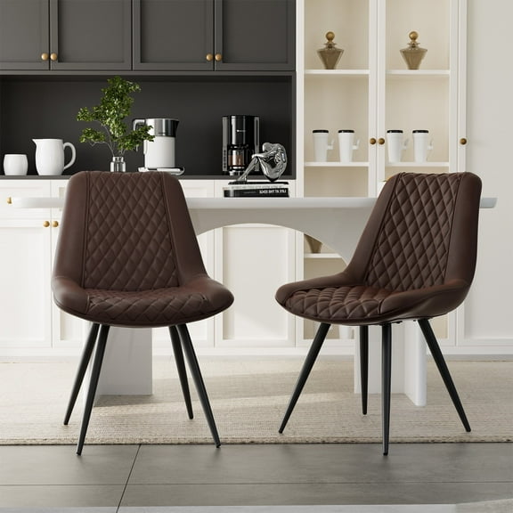 Hawsaiy Modern Dining Chairs Set of 2, Top PU Leather Upholstered Dining Room Chairs with Metal Legs, Ergonomic Kitchen Chairs for Kitchen Dinning Room,Dark Brown