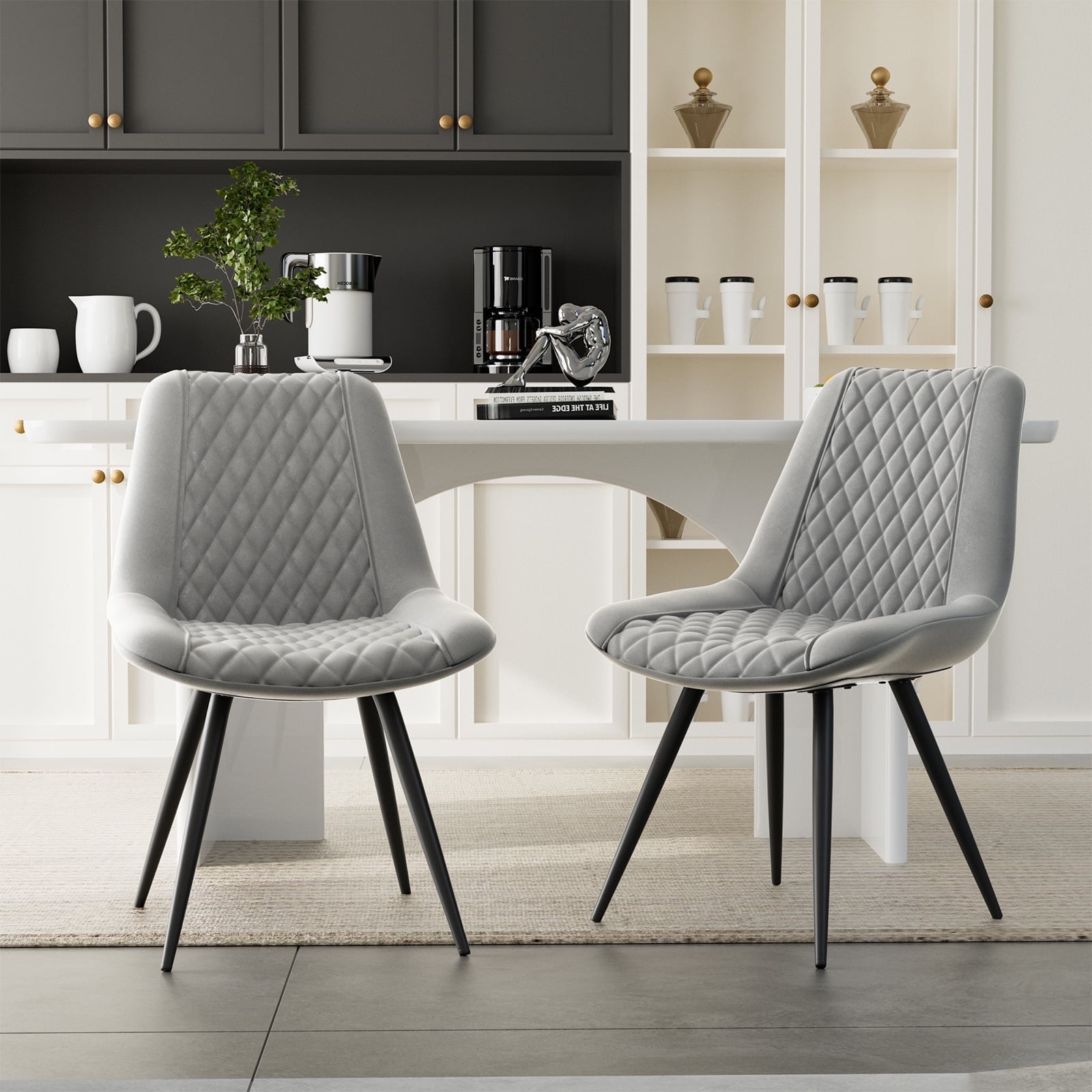 Hawsaiy Modern Dining Chairs Set of 2, Top PU Leather Upholstered ...
