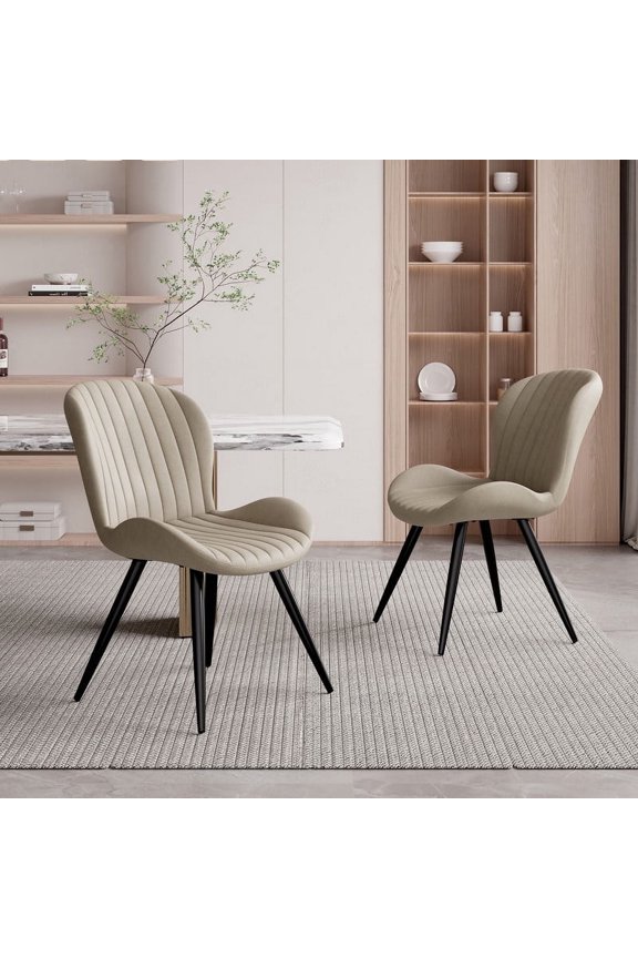 Upholstered Dining Chairs Set of 2, Modern Kitchen Chairs with Backrest and Metal Legs, 19" Seat Height,Beige