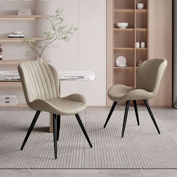 Hawsaiy Upholstered Dining Chairs Set of 2, Modern Kitchen Chairs with Backrest and Metal Legs, 19" Seat Height,Beige