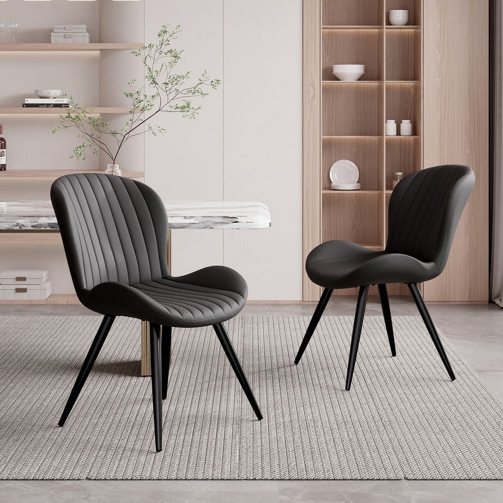 Hawsaiy Upholstered Dining Chairs Set of 2, Modern Kitchen Chairs with Backrest and Metal Legs, 19" Seat Height,Black