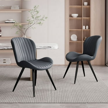 Hawsaiy Upholstered Dining Chairs Set of 2, Modern Kitchen Chairs with Backrest and Metal Legs, 19" Seat Height,Dark Gray